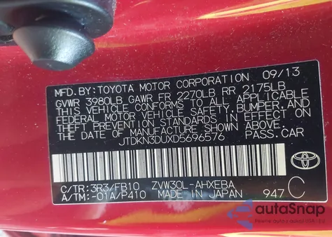 2013 Toyota Prius Two z USA, uszkodzony, nr VIN JTDKN3DUXD5696576